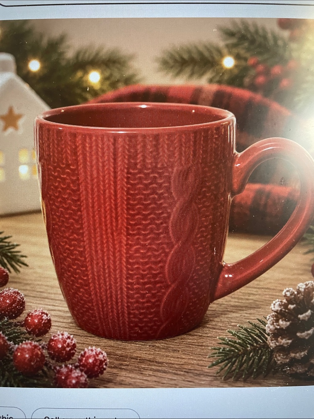 Royal Norfolk Sweater Coffee Mug Red Textured Cable Knit Design 16 oz